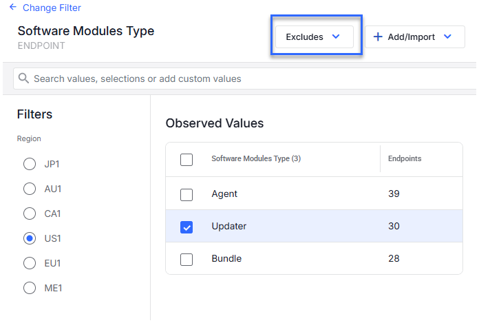 Endpoint Catalog Filter by Updater or Agent