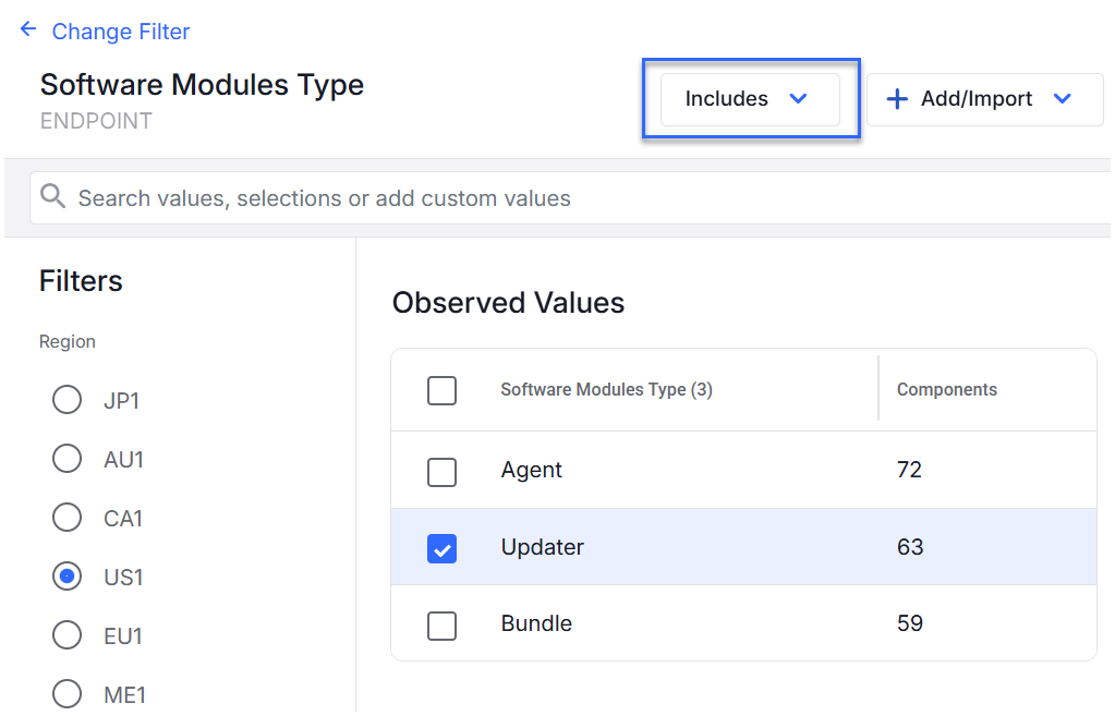 Endpoint Catalog Filter by Updater or Agent